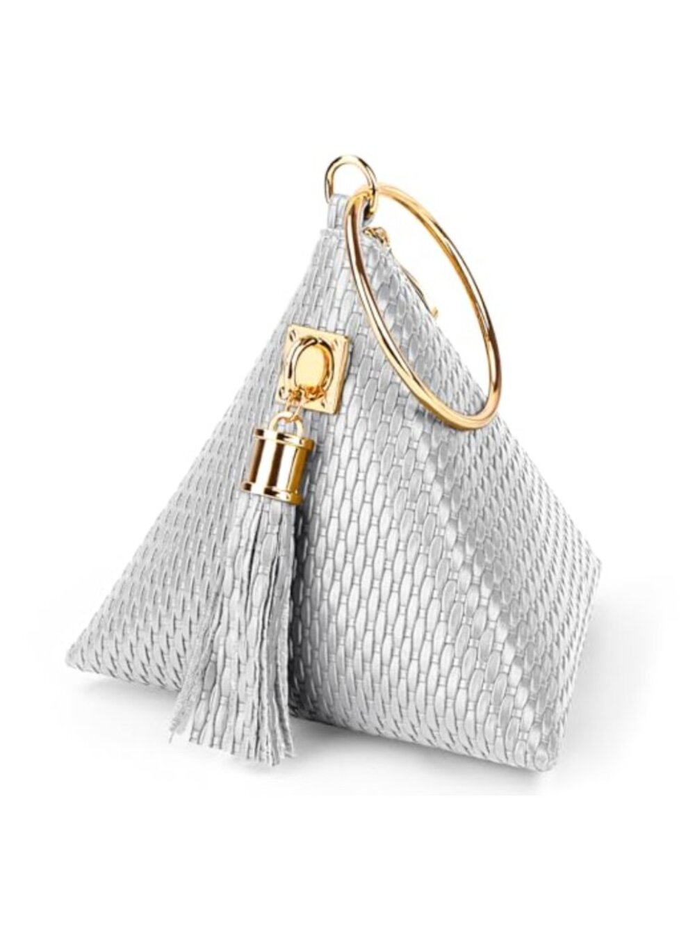 PU Leather Triangle Wristlet Clutch Purse Tassel Charm